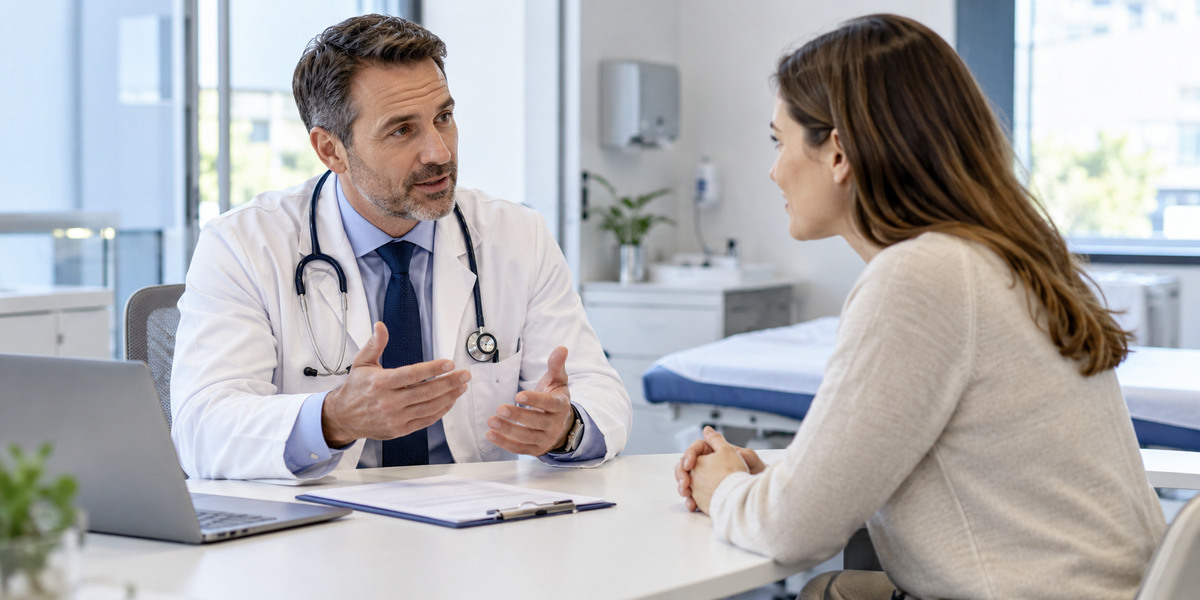 Arts van DirectClinics bespreekt klachten en mogelijk onderzoek met een cliënt